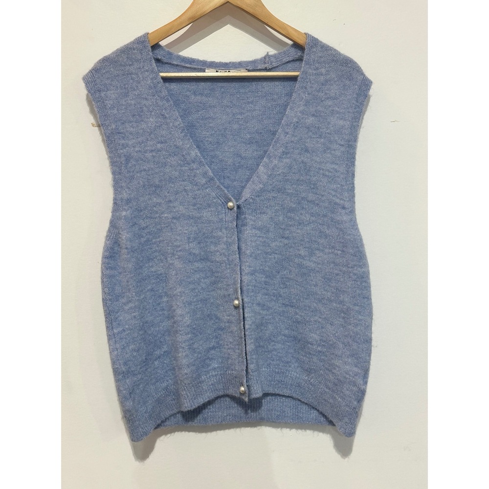 NA-KD Light Blue Knitted Pearl Button Vest V-Neck Sweater XS Coquette Feminine